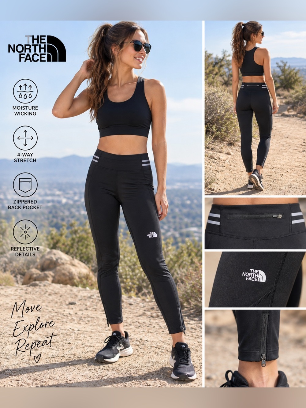 The North Face Black Running Leggings Ankle Zip Reflective Size XS